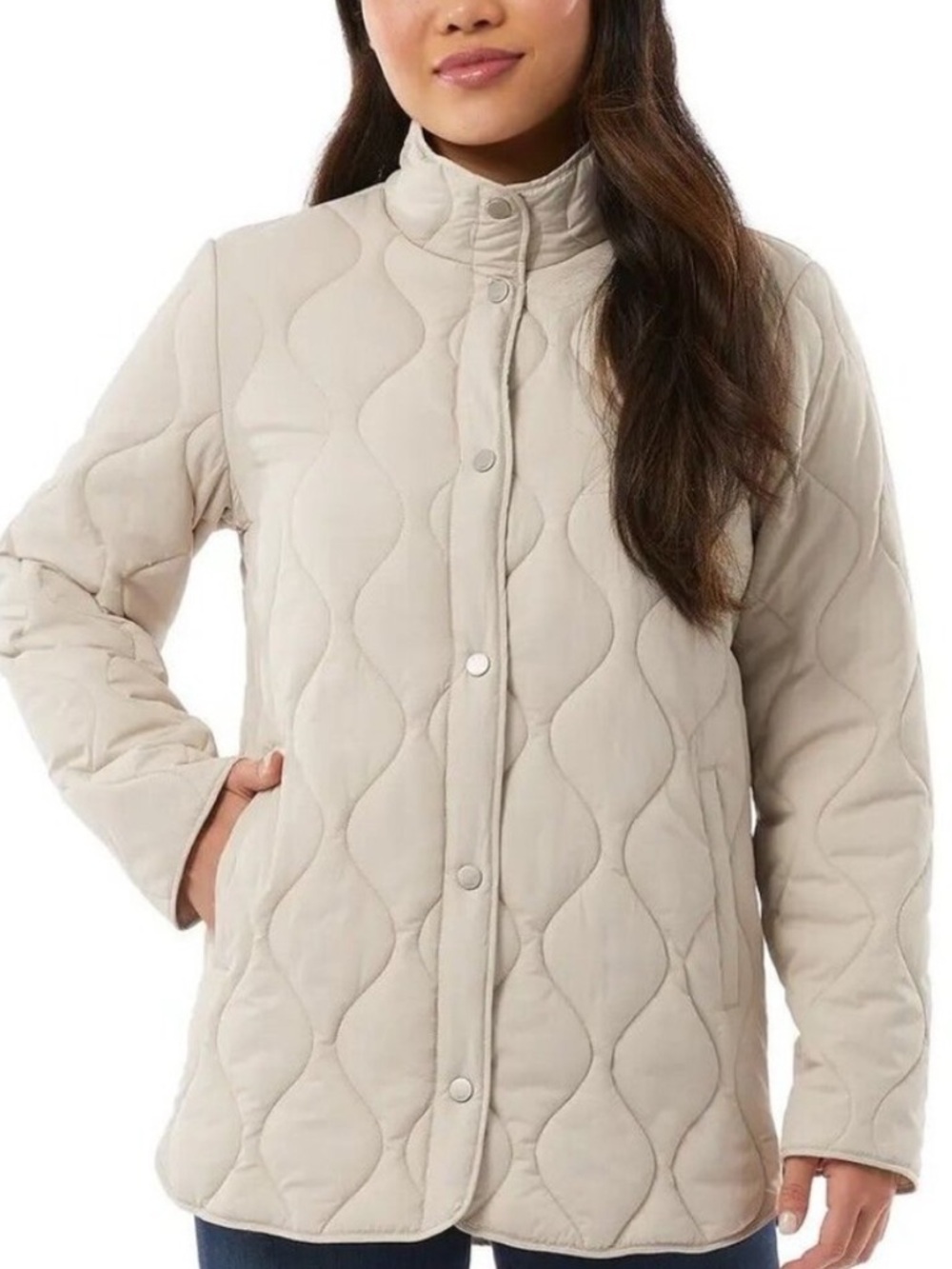 32 Degrees Cream Quilted Stand-Collar Puffer Jacket